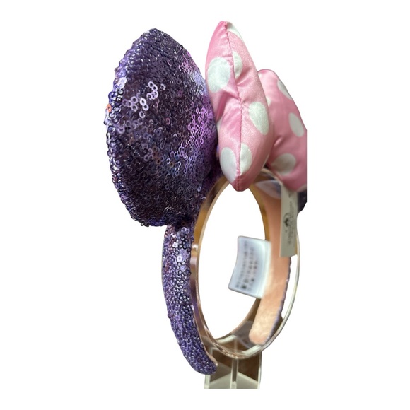 Disney Parks Minnie Mouse Purple Sequin Ears Pink Puffy Polka Dot Bow NWT 2 - Picture 7 of 7